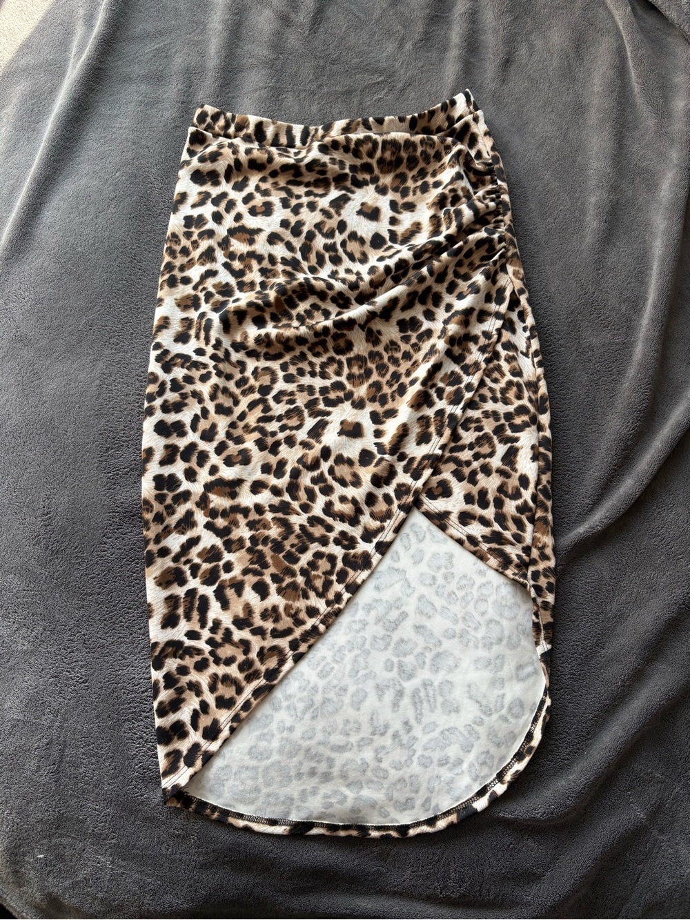 Leopard Print Ruched Asymmetrical Midi Skirt - Love Culture